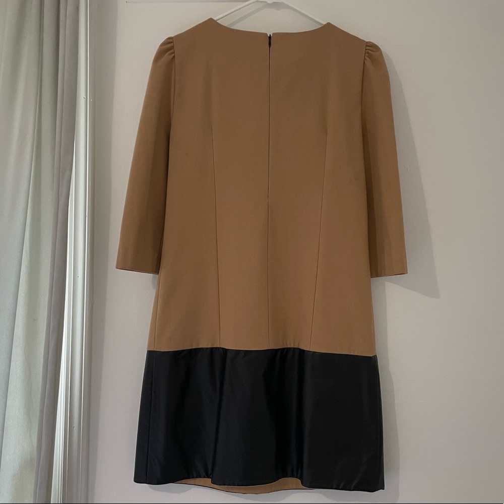 Zara Tan Wool and black Leather dress. - Picture 4 of 7